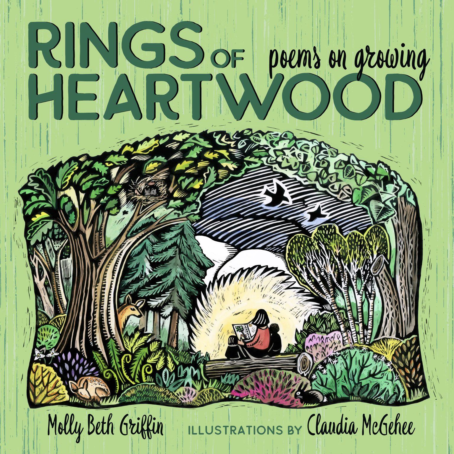 Green book cover with illustration and title