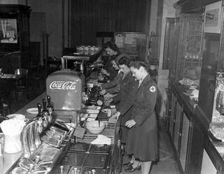 Red Cross women working in canteen